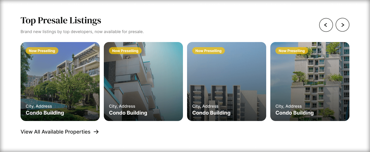 Highlighted presales section on site home page.